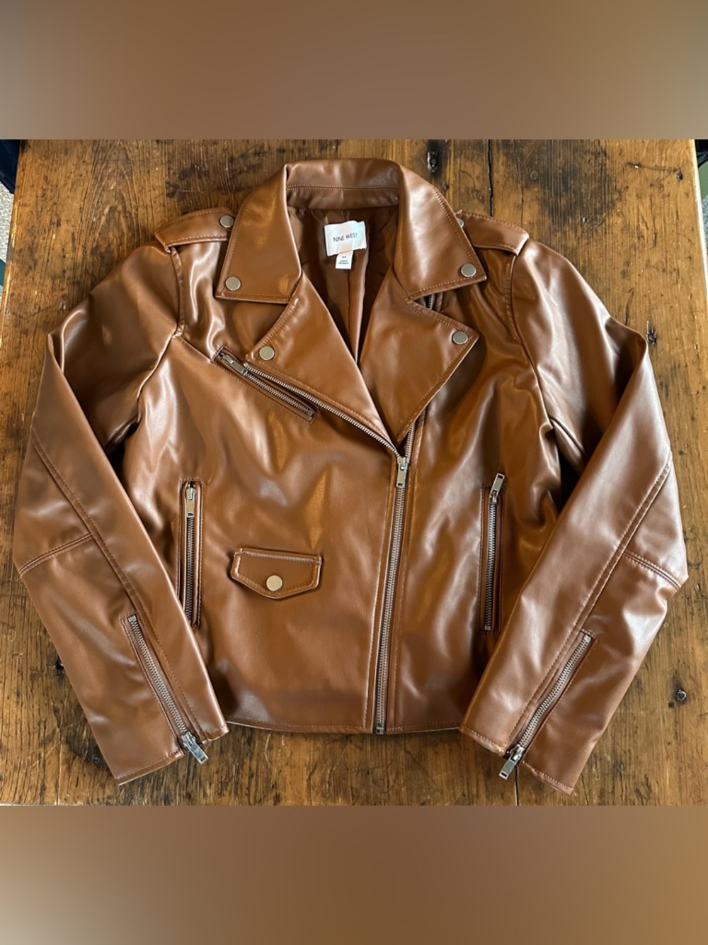 Nine West Brown Faux Leather Moto Jacket
